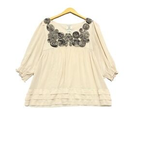 VTG ICE‎ Top Large 3D Rosettes Babydoll Whimsical Fairy Boho 90s Y2K Lined Blous